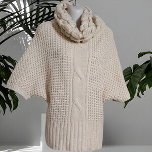 Thick Cream Cowl Neck Cable Knit Sweater Size XLarge from Introspect